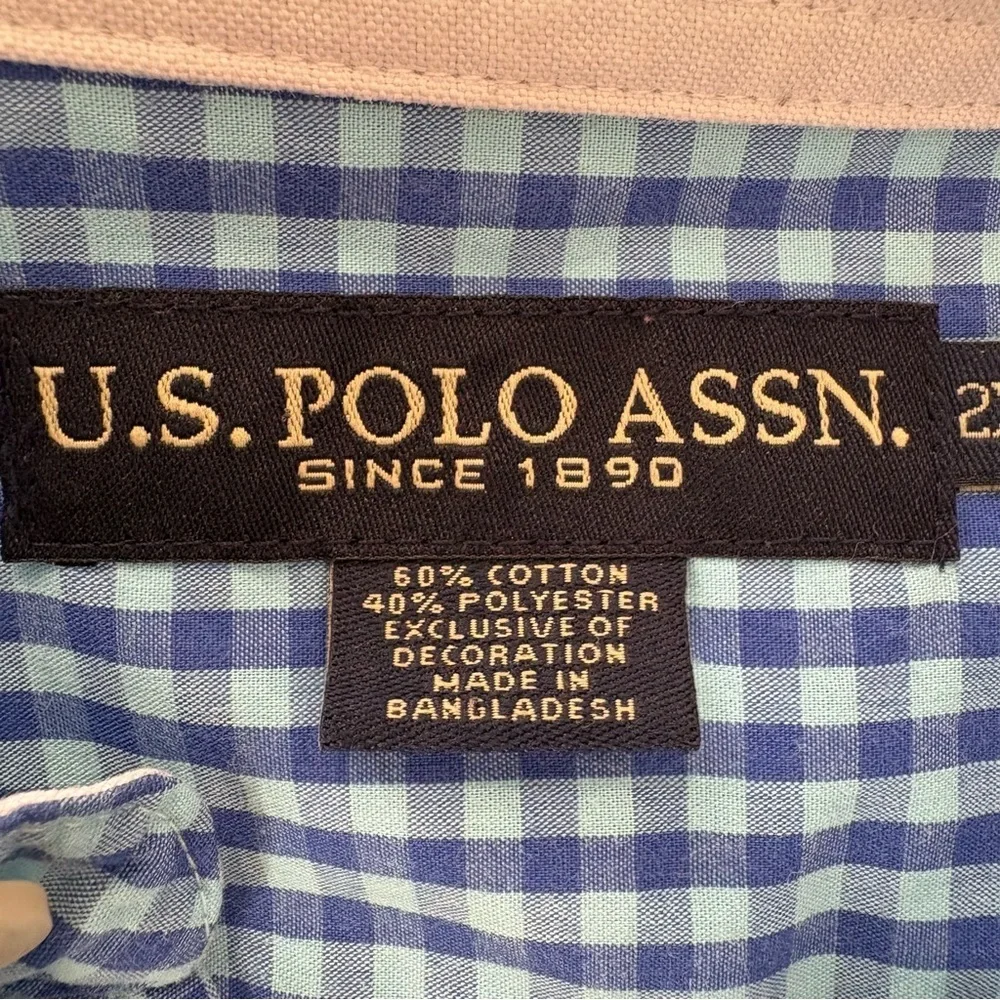 US Polo Assn Blue Checked Button Up Short Sleeve Button Up Casual Shirt Men 2XL